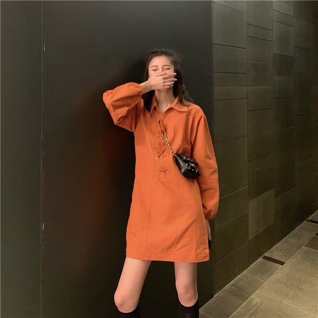 Pass Váy thu đông màu cam Quảng Châu, hàng có sẵn