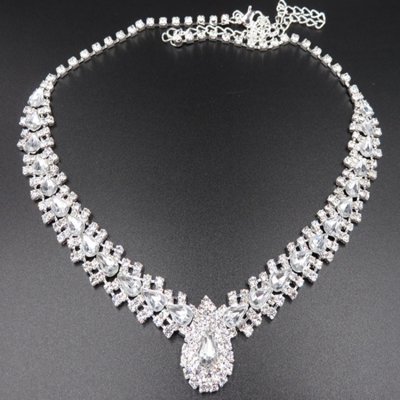 Mới Set Vòng cổ Và Bông Tai Hình Giọt Nước Đính Đá Sang Trọng Cho Cô Dâu