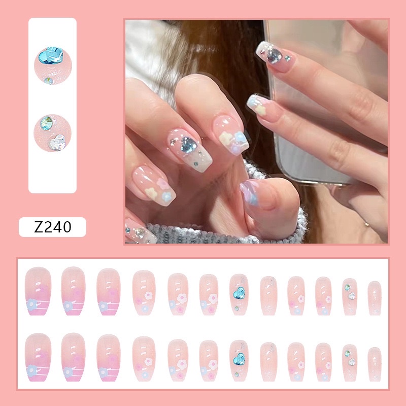 Bộ 24 móng giả đính charm siêu cute