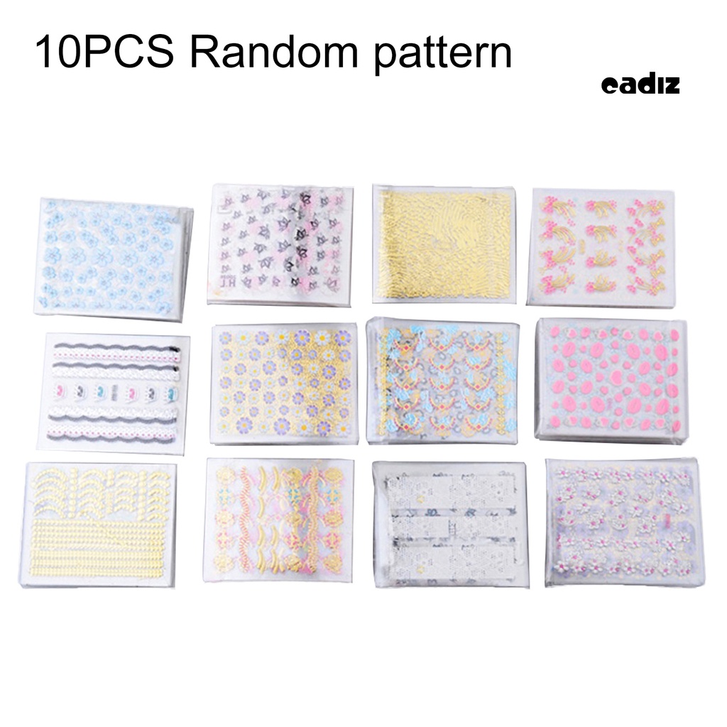 Bộ 10 Tấm Nhãn Dán Trang Trí Móng Nghệ Thuật Họa Tiết Hoa Thời Trang DIY