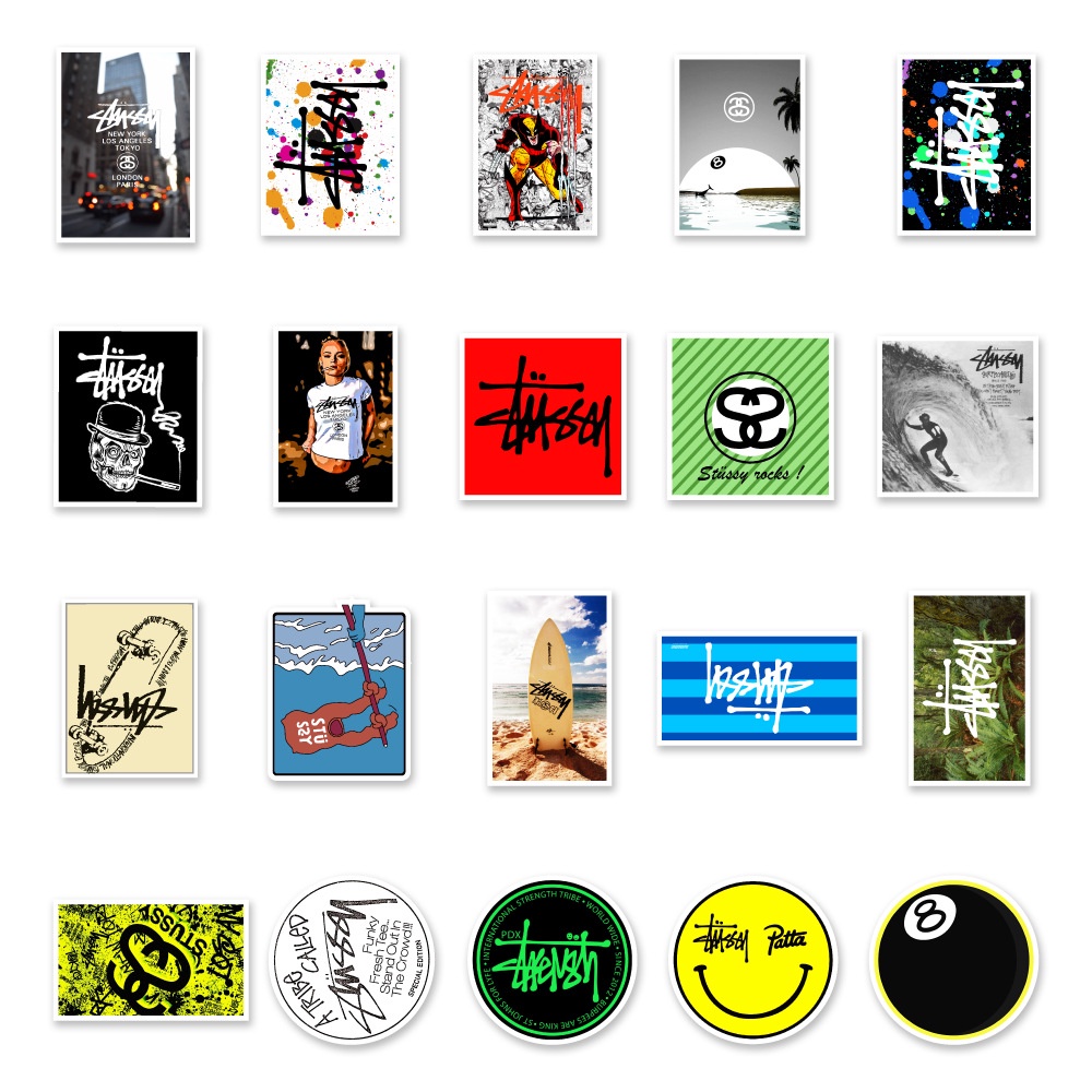 Y&P| Hình Dán Chống Nước Stussy Thời Trang Đường Phố Mũ Bảo Hiểm Máy Tính Xách Tay Hành Lý Dán Thiết Lập, 50 tờ