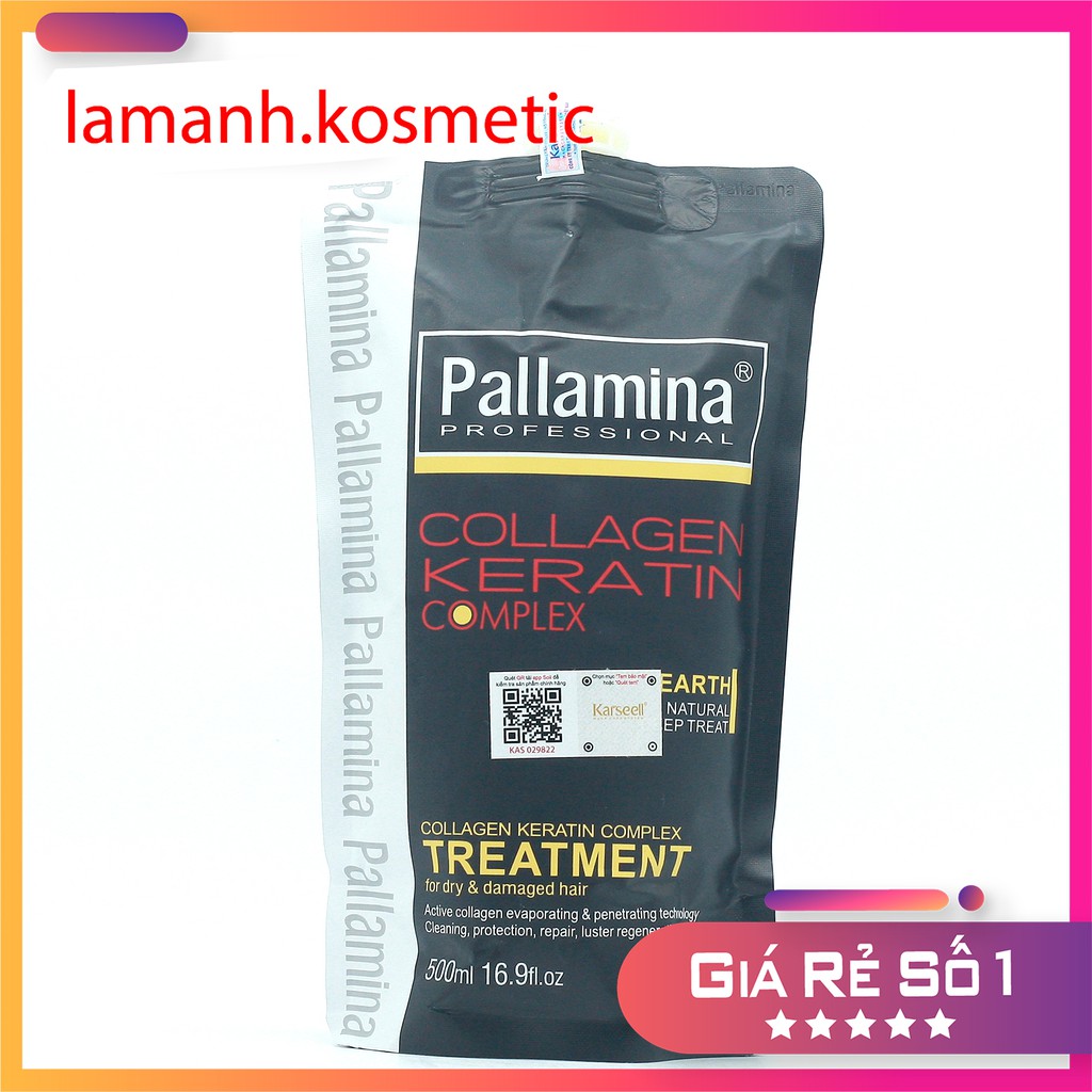 Ủ tóc hấp phục hồi tóc kem hấp hấp tóc Pallamina Collagen Keratin túi 500ml