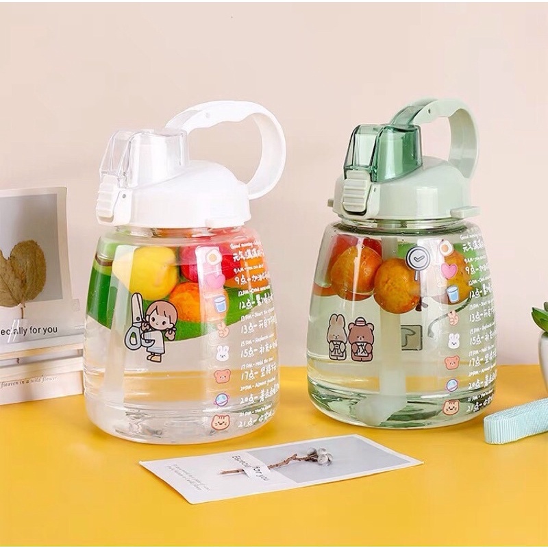 Bình uống nước 1300ml có dây deo và ống hút tiện dụng