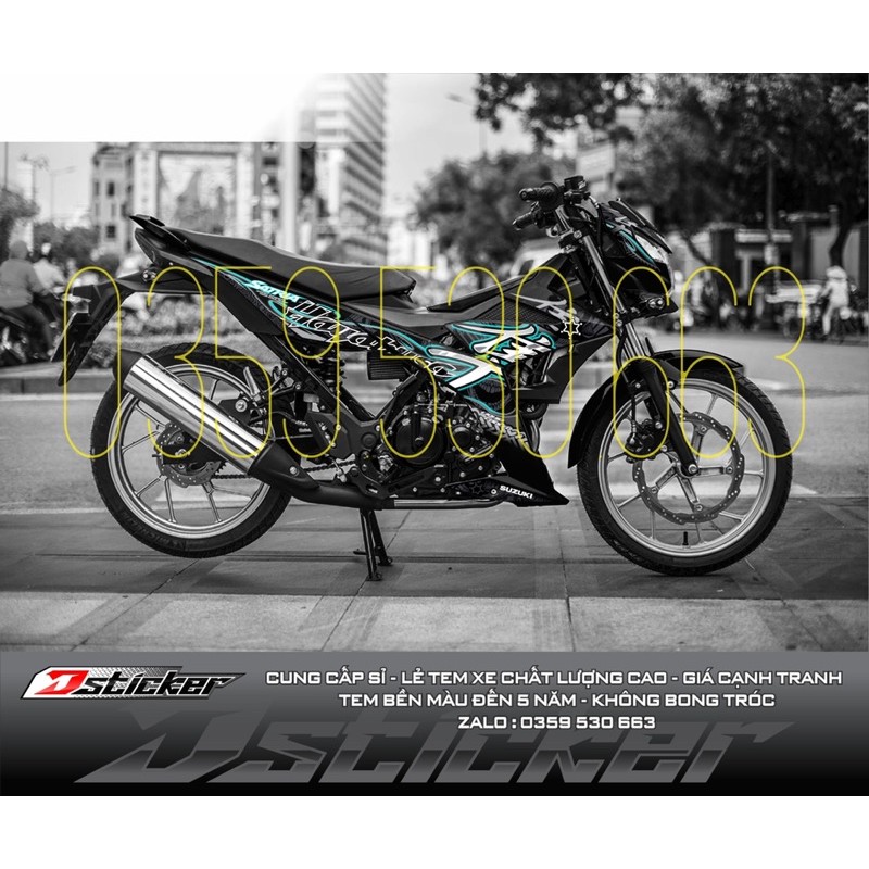 Tem Hayabusa rời xanh ngọc dán xe Satria đen - có thể đổi raider