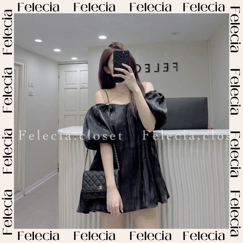 Áo tơ organza trễ vai lưới đính ngọc