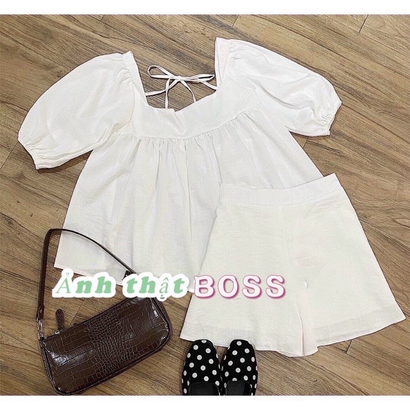 Set Tiểu Thư Trắng 🦋 Áo Babydoll buộc nơ sau mix quần short/ đùi🦋