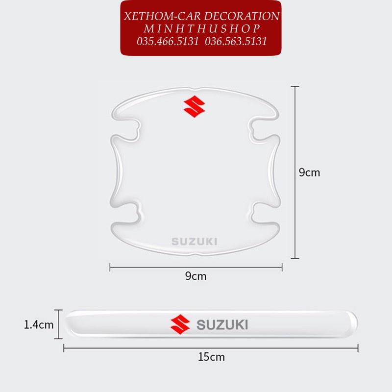 (Suzuki) Bộ 10 Miếng Dán Silicon Chống Xước Hõm Cửa, Tay Nắm Cửa và Gương Có Logo Hãng Xe (Suzuki)