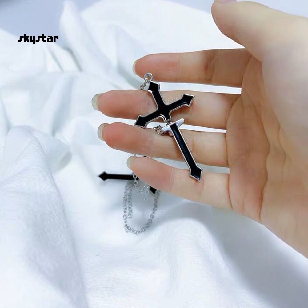 1 Khuyên Tai Xỏ Sụn Dạng Mắc Xích Dài Hình Thánh Giá Phong Cách Punk Unisex