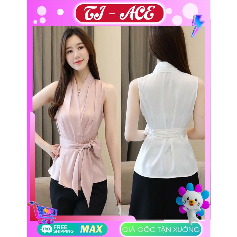 Áo Kiểu Nữ Cổ Phom Dài Thắt Dây Eo