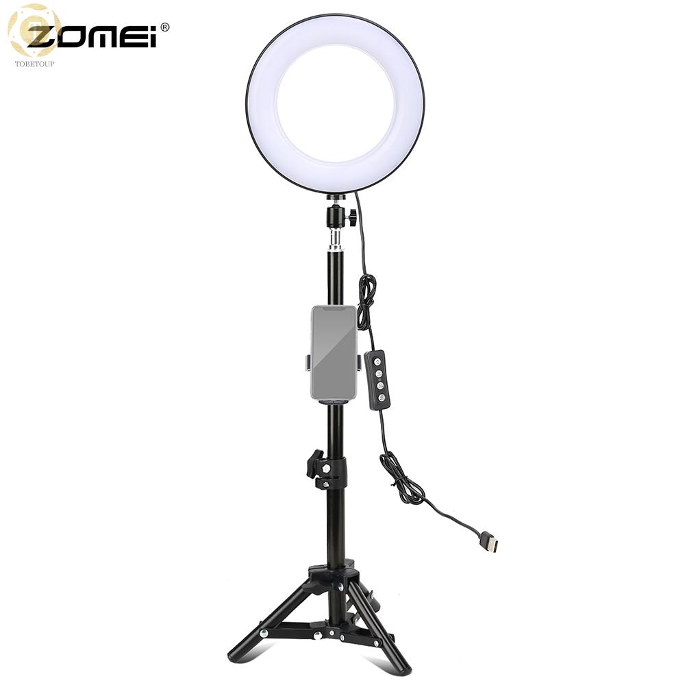 Shipped within 12 hours】 ZOMEI 8 Inch Desktop LED Ring Light 3 Lighting Modes Dimmable USB Powered with Phone Holder Mini Ball Head Tripod Stand Remote Control for Live Video Recording Network Broadcast Selfie Makeup Photography Lamp [TO]