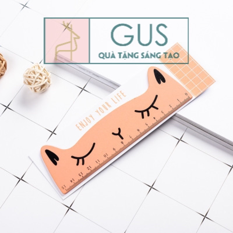 Thước kẻ gỗ dài 15cm hình mèo quà tặng học sinh Gusshop