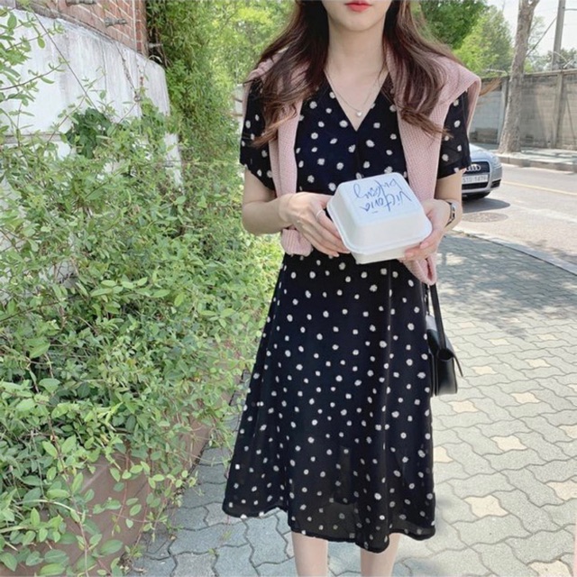 Váy cổ chéo dáng dài qua gối hoạ tiết cúc hoạ mi Ulzzang style🌸 VKE8029 Hàng Quảng Châu | BigBuy360 - bigbuy360.vn