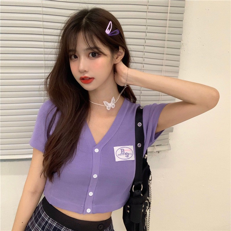 Áo Croptop Unisex Cổ Tim Có Cúc Cài Cực Xinh 387 | BigBuy360 - bigbuy360.vn