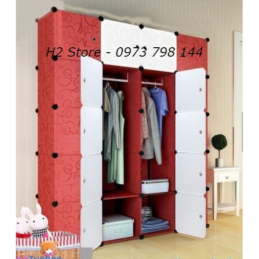 TỦ NHỰA LẮP GHÉP ĐA NĂNG ĐỂ ĐỒ 20 Ô CỬA ĐỎ ĐỤC THÔNG MINH GIÁ RẺ sâu 47cm