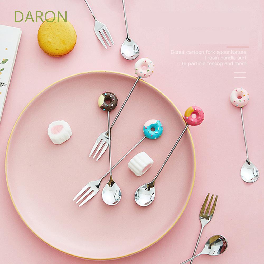 Nĩa / Muỗng cà phê bằng thép không gỉ hình bánh donut xinh xắn tiện lợi