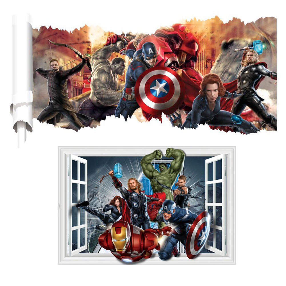 Sticker Dán Tường 3D Hình Avengers Marvel Dùng Trang Trí Phòng Ngủ Cho Trẻ