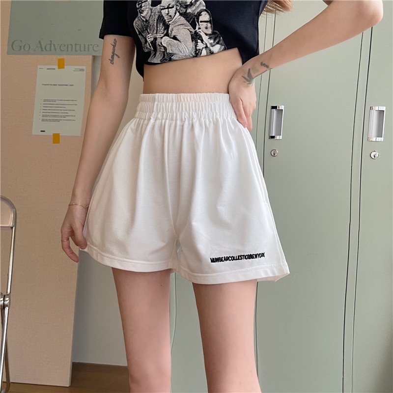 SUQ009 Quần đùi ngắn đen trắng nam nữ cạp chun lưng cao ống rộng Ulzzang Quần sooc short cộc unisex Hàn Quốc cute trẻ