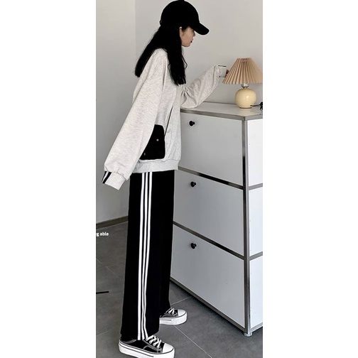 Quần ống rộng quảng châu unisex 1,2,3 sọc trắng, quần ống suông dài có túi vải Umi - Piter1998