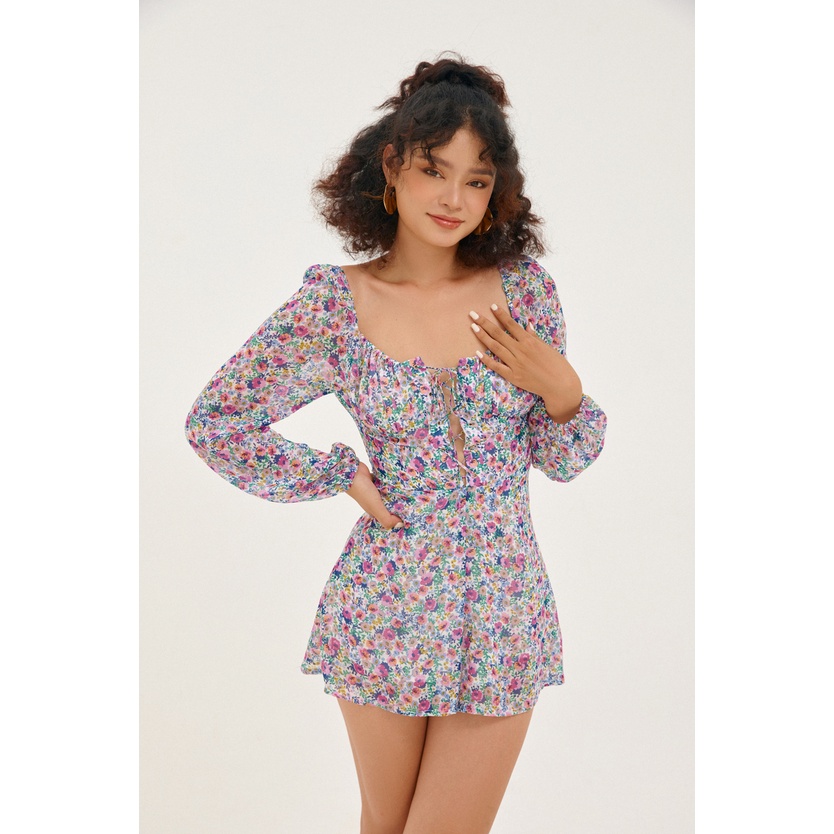 Nene Clothing - Playsuit hoa dài tay