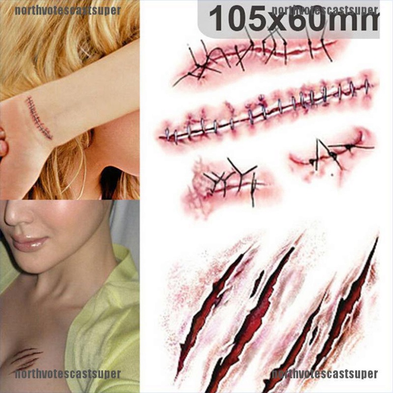 Set 3 Miếng Dán Xăm Hình Vết Sẹo 3d Hóa Trang Halloween