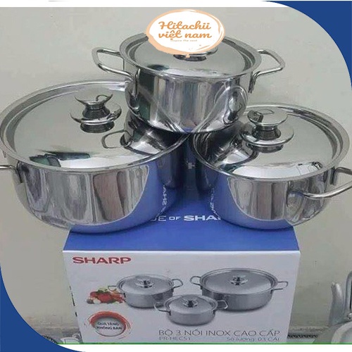 Bộ 3 Nồi Inox Sharp Cho Mọi Loại Bếp Chất Liệu Inox 410 Dày 0.4mm - Bộ Nồi Sharp - Nồi Đa Năng Thông Minh 3 Kích Cỡ