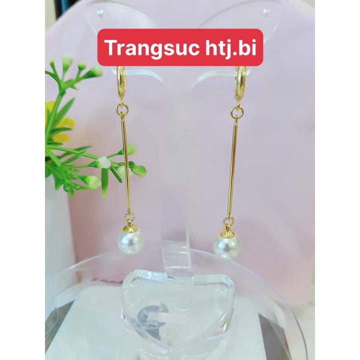 Bông tai nữ mạ vàng dáng dài ngọc t rai nhẹ nhàng thanh lịch htj