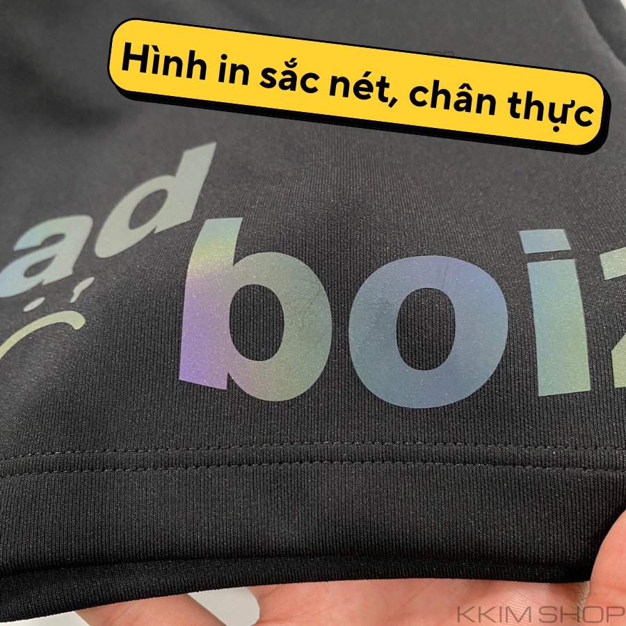 QUẦN Short Sadboiz  Nam Nữ, Quần đùi  form rộng unisex, lửng cộc ngắn đen chất vải Poly 2 DA, in phản quang đa sắc