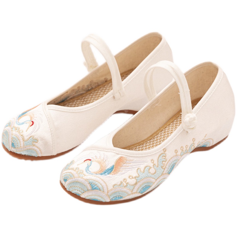 2023Giày Vải Satin Gót Thấp Thêu Họa Tiết Phong Cách Trung Hoa Cổ Điển Thời Trang Xuân Thu Cho Nữ