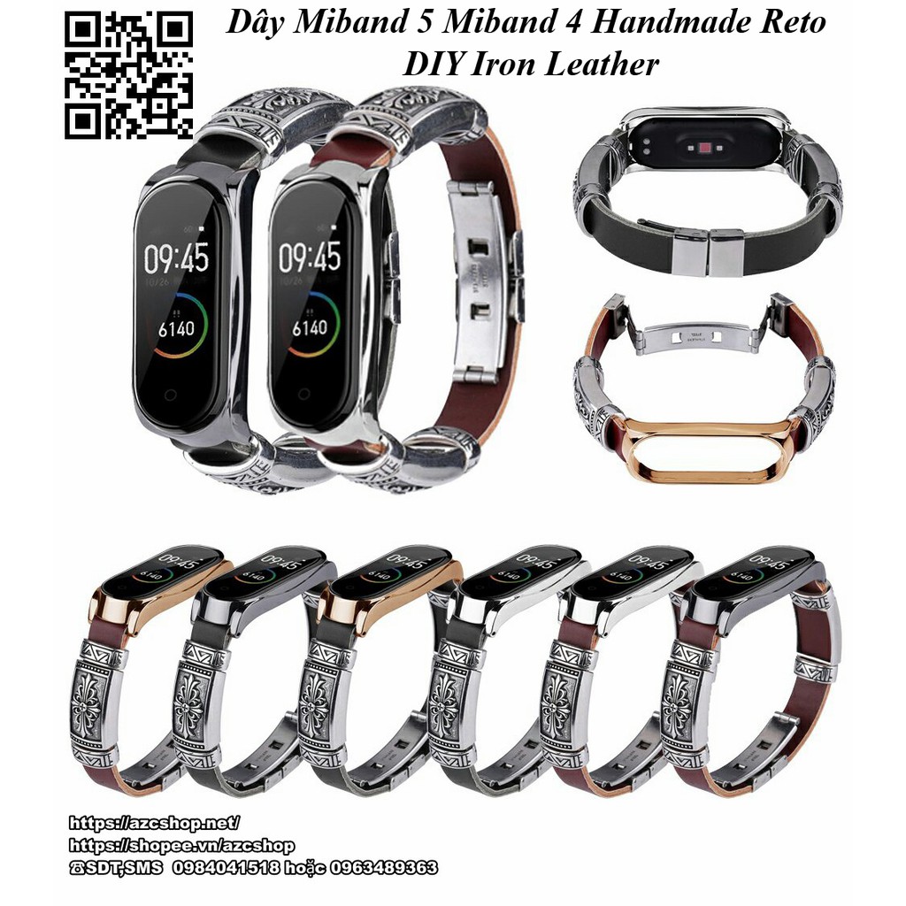 Dây Miband 5 Miband 4 Handmade Reto DIY Iron Leather