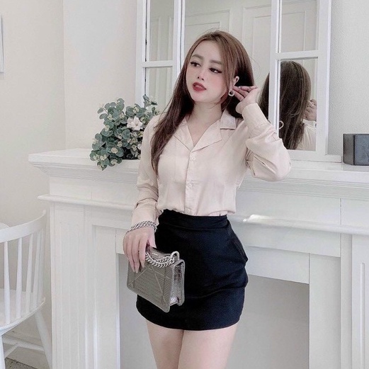 Áo Sơ Mi Lụa Dài Tay Cổ Vest