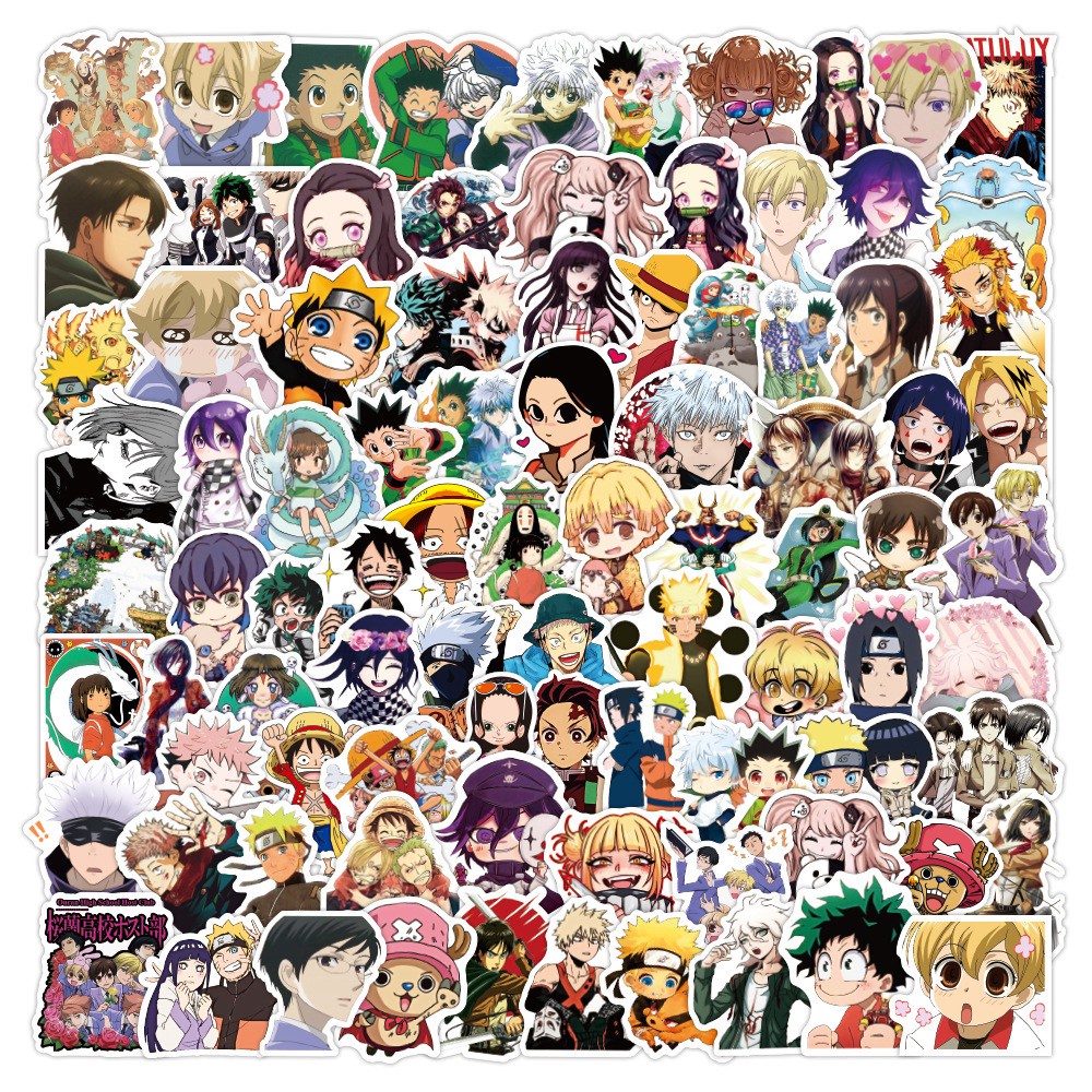 Set 100/50/25/10 miếng dán trang trí laptop / ván trượt / vali hình anime my hero academia màu trắng đen