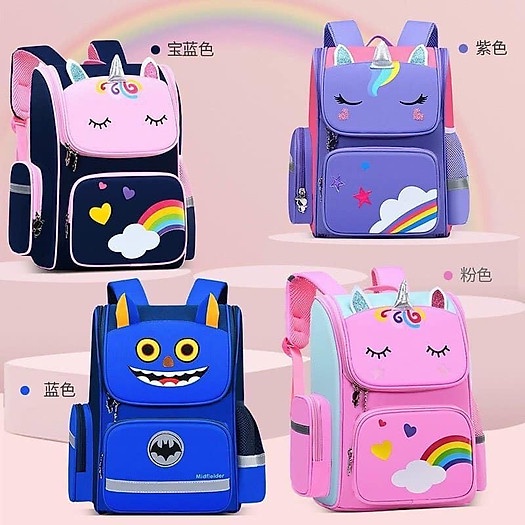 Balo trẻ em chống gù chống thấm nước hoạ tiết unicorn họ sinh tiểu học