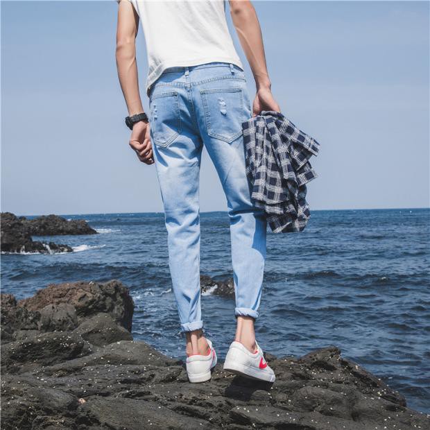 Quần jeans nam ống côn hàn quốc rách không phai màu đẹp mềm mịn | BigBuy360 - bigbuy360.vn