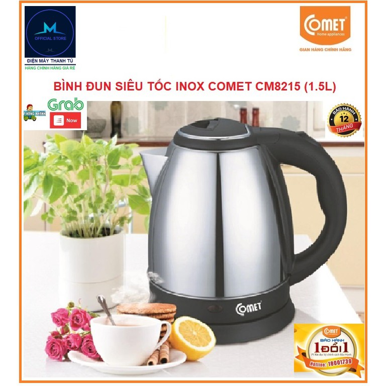 CM8215 - ẤM ĐUN SIÊU TỐC INOX COMET 1.5L - BẢO HÀNH CHÍNH HÃNG 12 THÁNG