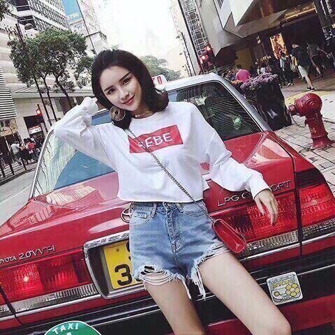 [ Mẫu mới ]Áo Thun Crop Top Dài Tay In Chữ BeBe