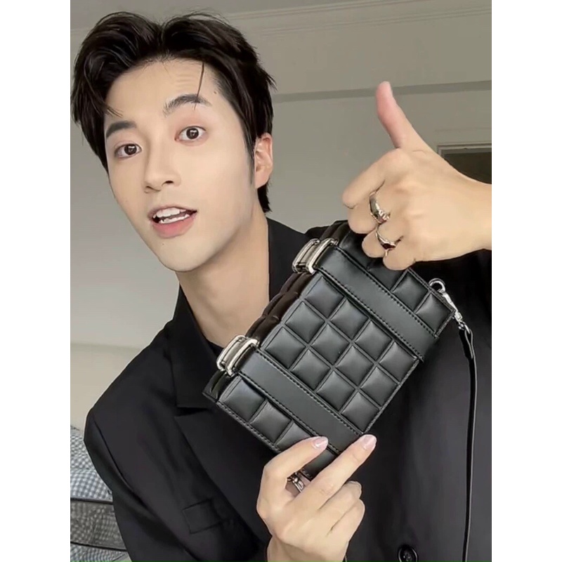 Túi đeo chéo unisex da trám ô vuông kiểu dáng basic cực thời trang 1063