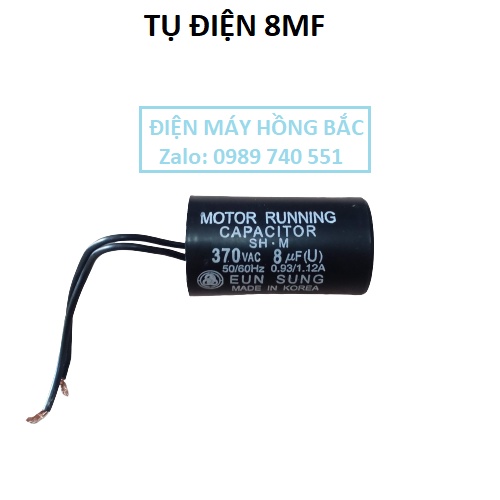 01 Tụ điện 8MF 370VAC đen loại tốt dùng cho bơm nước và thiết bị điện khác