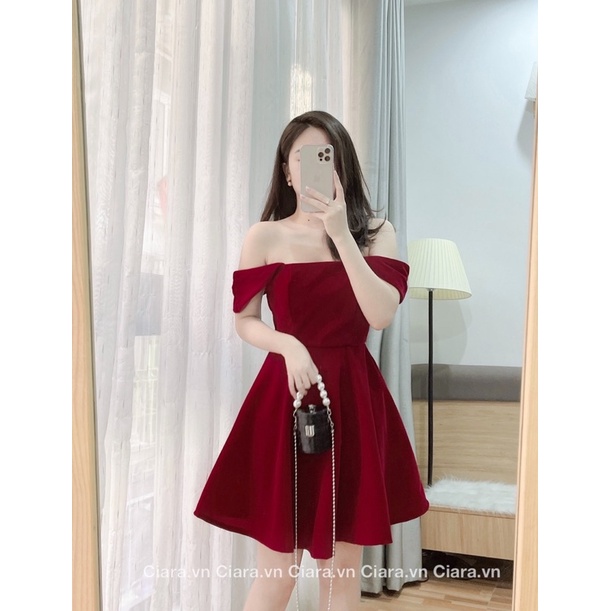Váy nhung cánh tiên tay ngắn