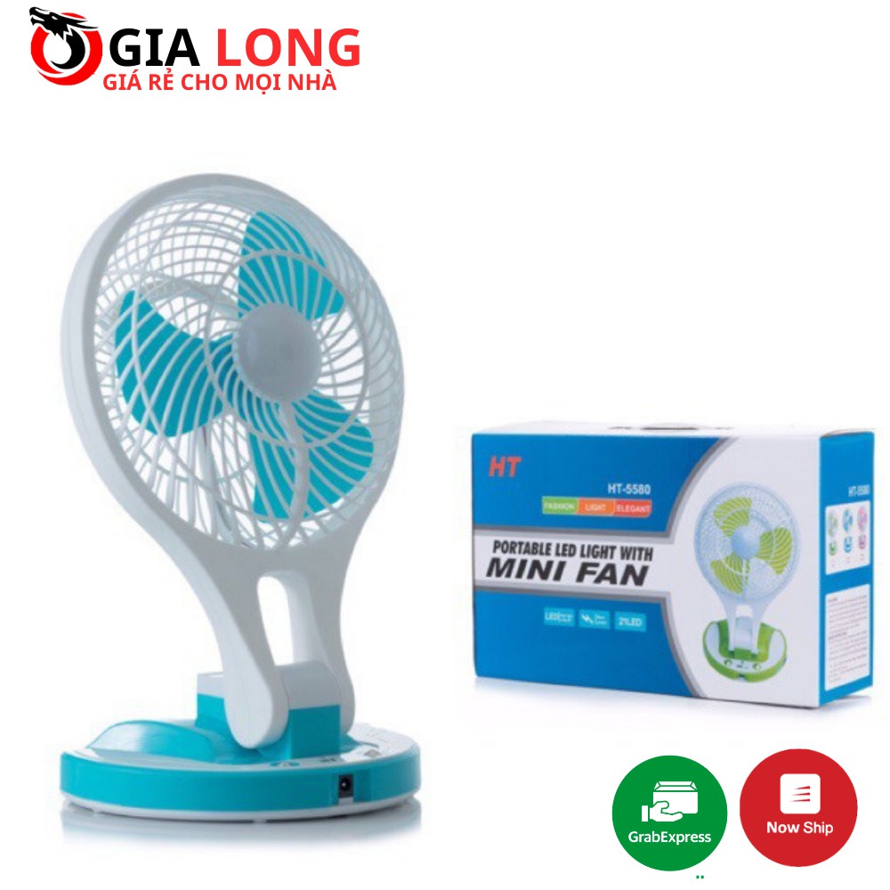 [ SIÊU HOT ] Quạt Mini Cầm Tay, Để Bàn Sạc Tích Điện Kèm Đèn Led Học Fan HT-5580