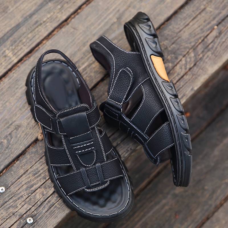 Giày Sandal Da Bò Mềm Chống Trượt Size 36-46 Cho Nam Đi Biển