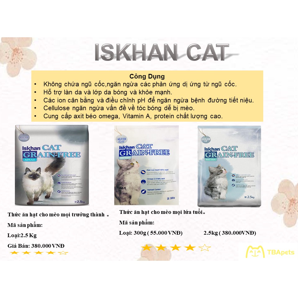 THỨC ĂN HẠT CHO MÈO CON ISKHAN CAT GRAIN FREE KITTEN NGỪA VIÊM DA DI ỨNG TÚI 2,5kg HÀN QUỐC