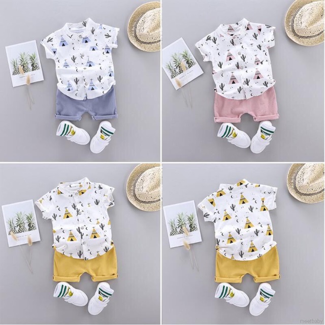 Bộ sơ mi in hình xương rồng hàng Quảng Châu