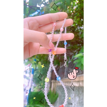 Handmade dây đeo khẩu trang bằng hạt nhựa trong và icon hình trái tim cute hột me | WebRaoVat - webraovat.net.vn