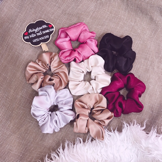 Cột tóc vải Scrunchies chất vải lụa nhung sắc màu phong cách