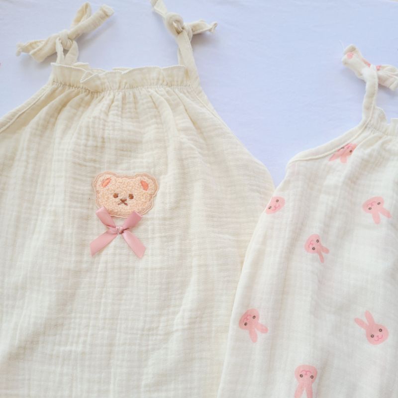 Body hai day cho bé trai bé gái dáng đùi thêu gấu chất vải xô muslin cho bé 5-13kg Chíp Chíp Shop