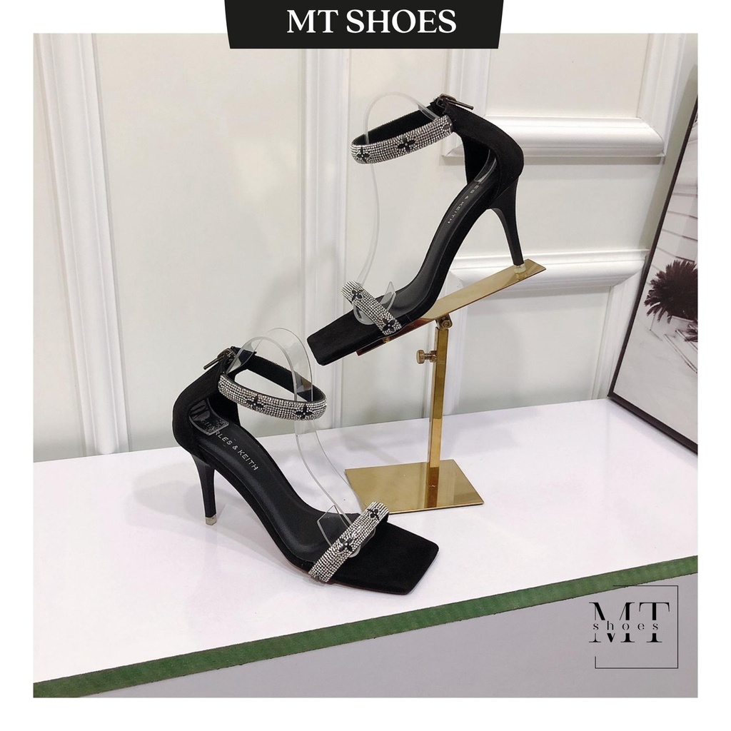 Sandal cao gót 9 phân bản ngang đính đá chất da lộn siêu đẹp hậu bít khóa kéo đi chơi, đi tiệc cực sang chảnh