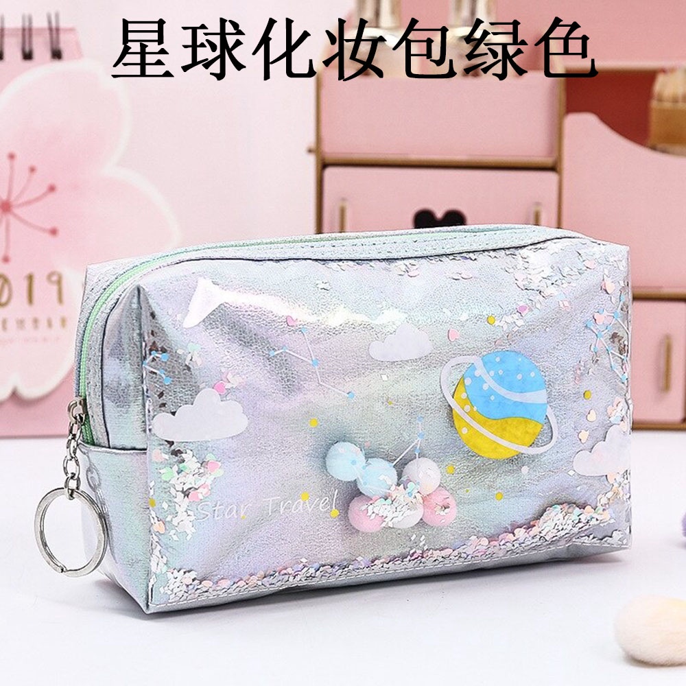 Túi Đựng Đồ Trang Điểm Dung Tích Lớn Họa Tiết Cát Chảy Xinh Xắn Dành Cho Nữ