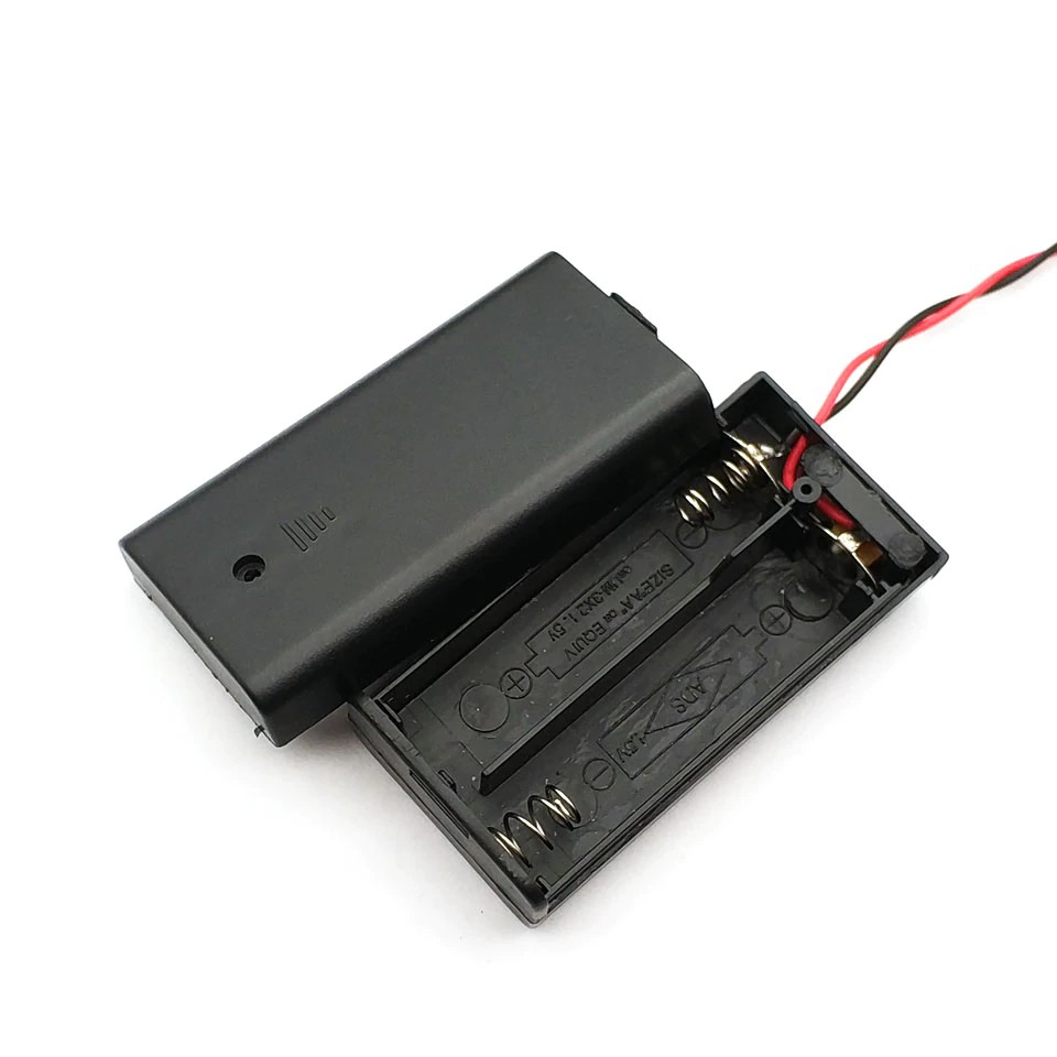 Bộ 2 hộp đựng pin AA có nắp đậy di động với nút BẬT/TẮT