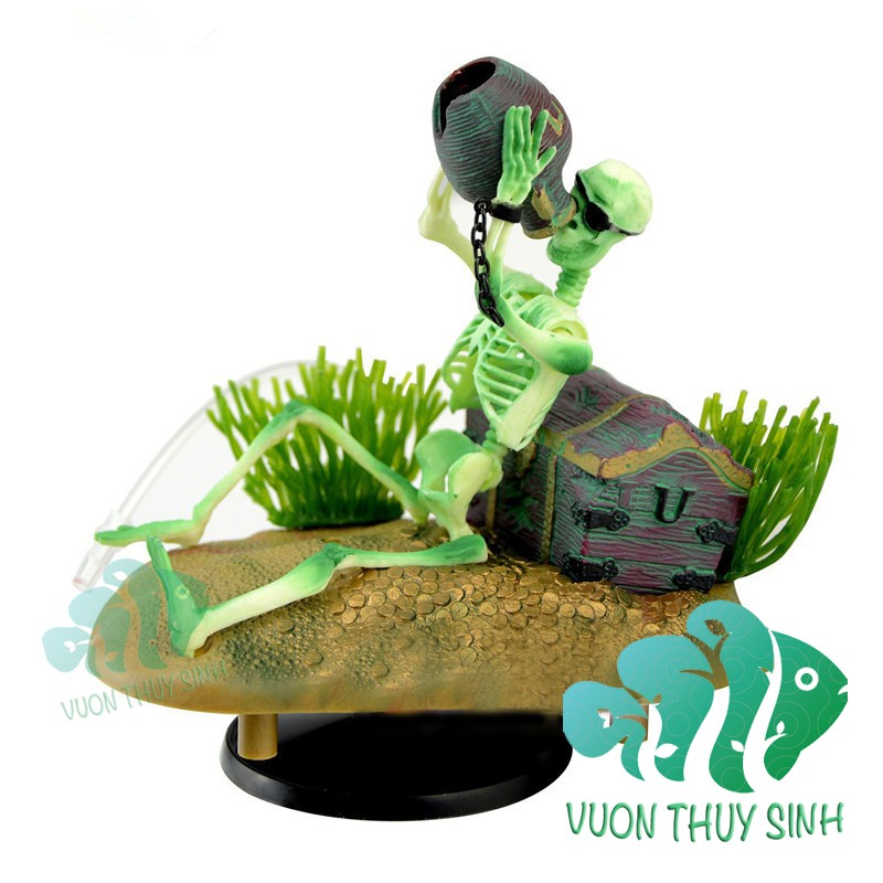 Mô hình bộ xương người uống rượu trang trí bể cá