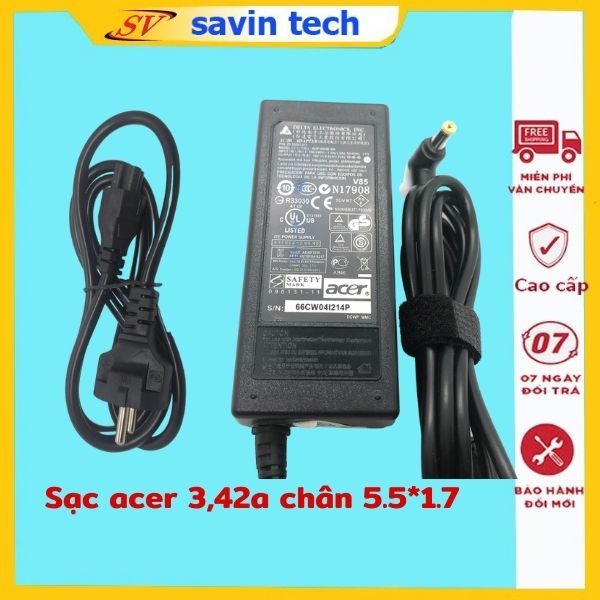 Sạc laptop acer 19V-3,42A savintech. Sạc máy tính acer 65w zin cao cấp bảo hành 12 tháng